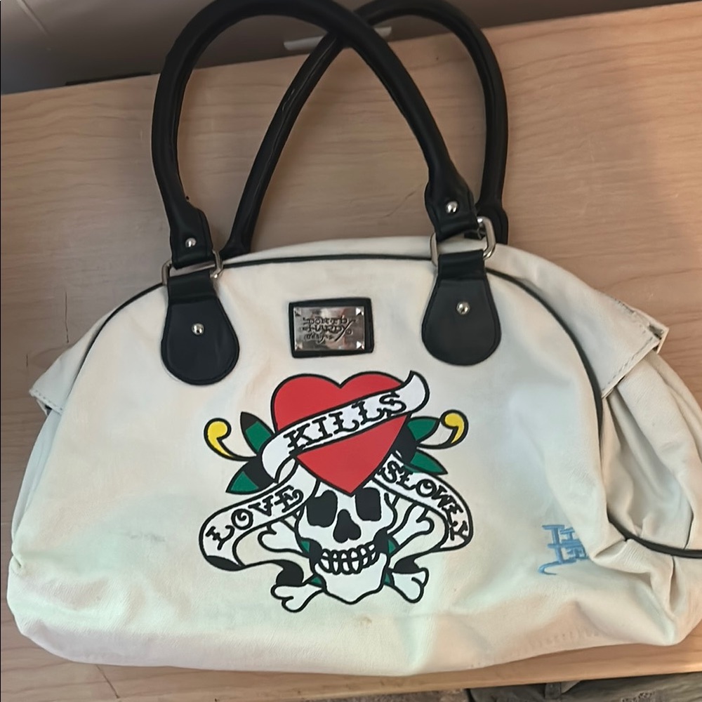 Ed Hardy White and Black Skull Satchel